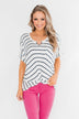 Love Has A Way Short Sleeve Dolman Top- Ivory & Navy