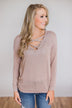 Comfy Knit Criss Cross Long Sleeve Top- Taupe