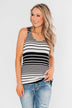 Falling For You Striped Bow Tank Top- Black & Neon Pink