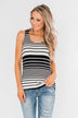 Falling For You Striped Bow Tank Top- Black & Neon Pink