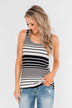 Falling For You Striped Bow Tank Top- Black & Neon Pink