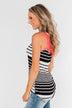 Falling For You Striped Bow Tank Top- Black & Neon Pink