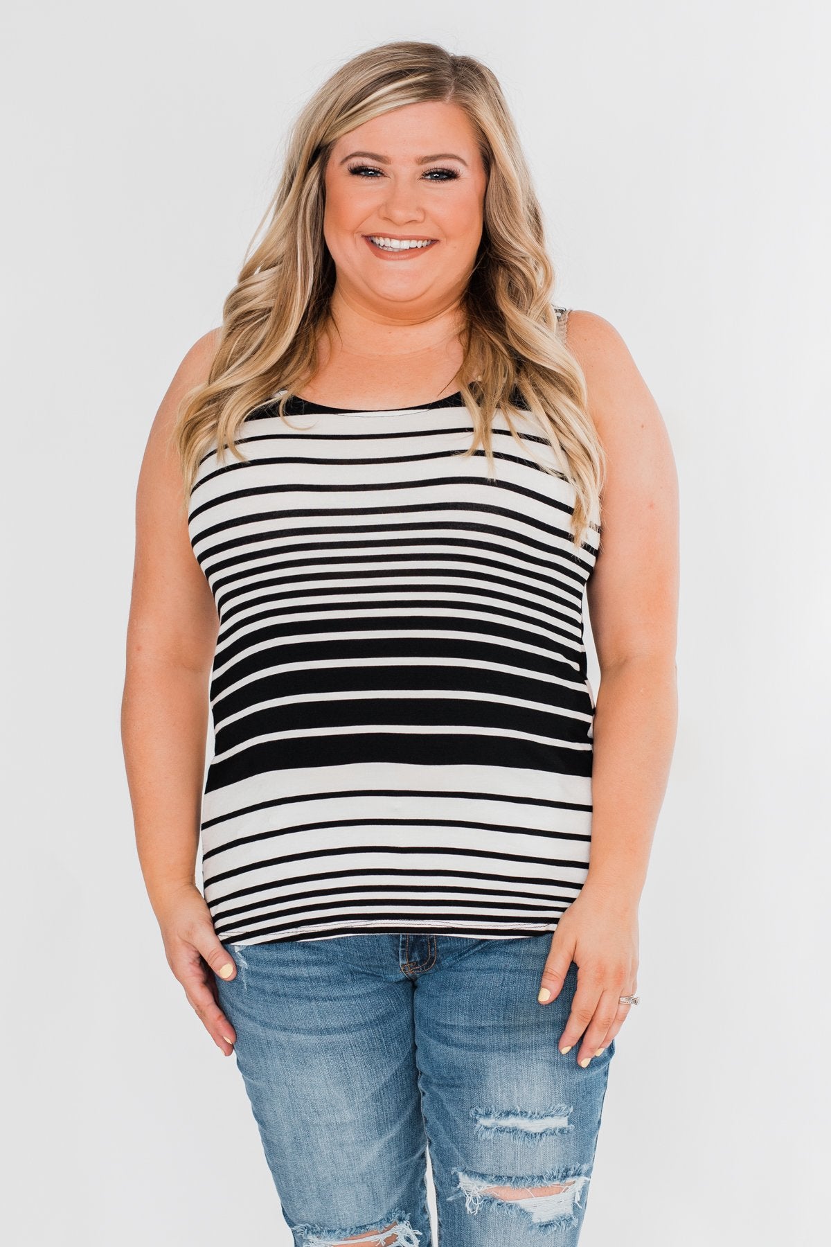 Falling For You Striped Bow Tank Top- Black & Neon Pink