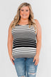 Falling For You Striped Bow Tank Top- Black & Neon Pink