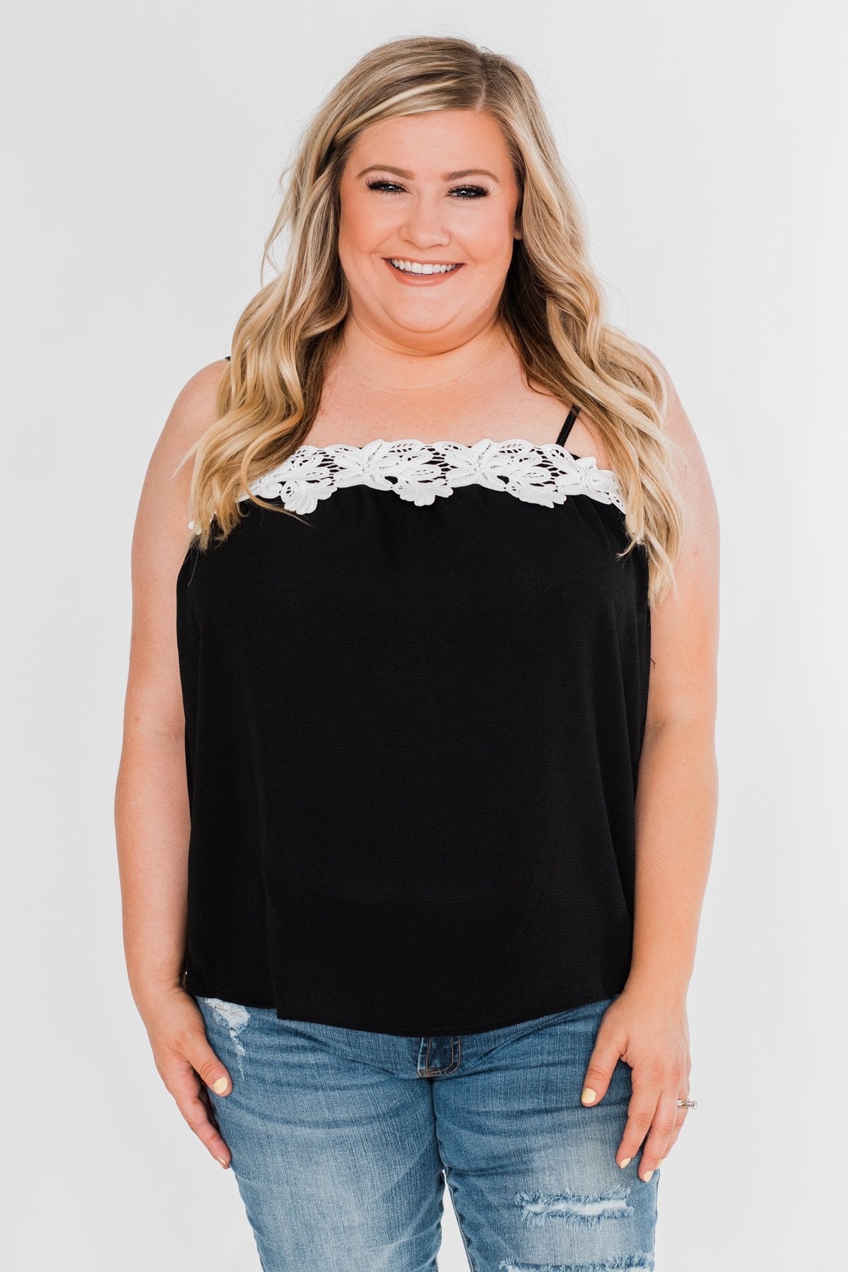 I Hold On Spaghetti Strap Tank Top- Black