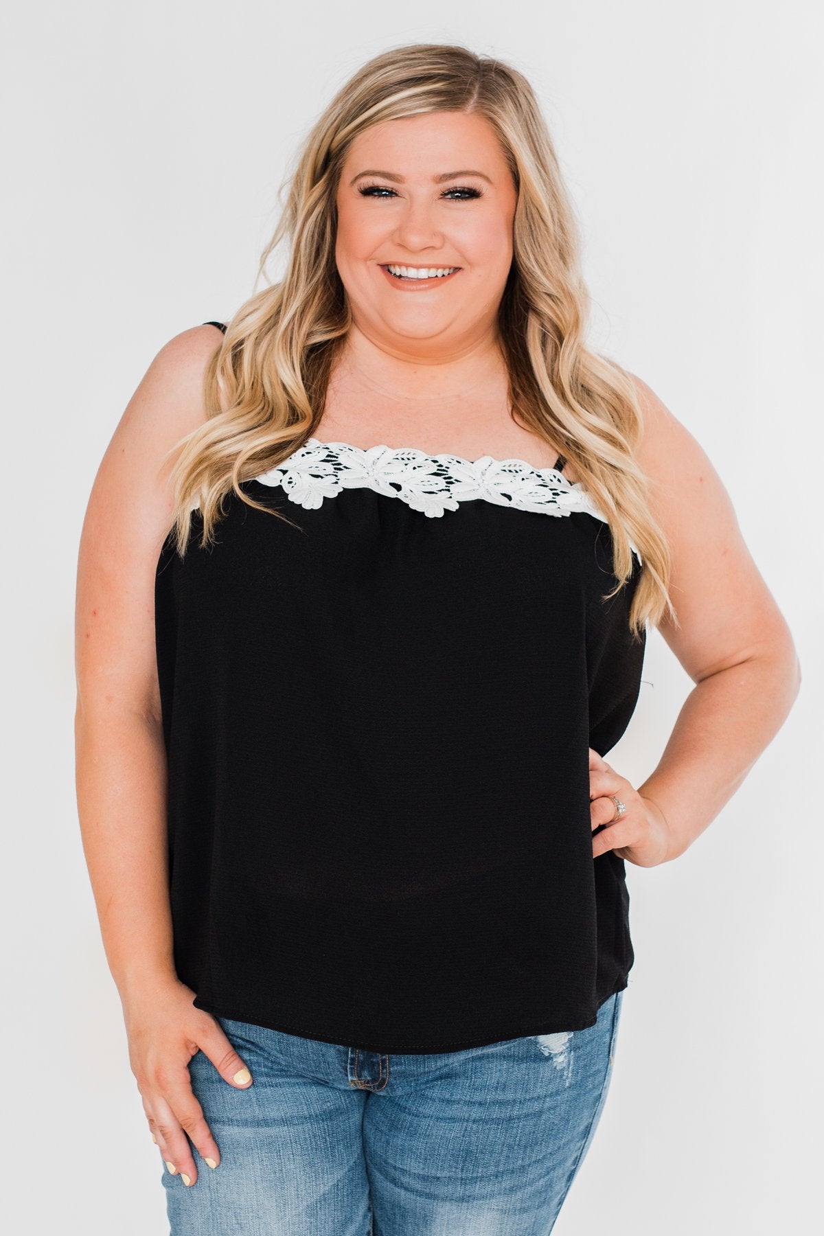I Hold On Spaghetti Strap Tank Top- Black