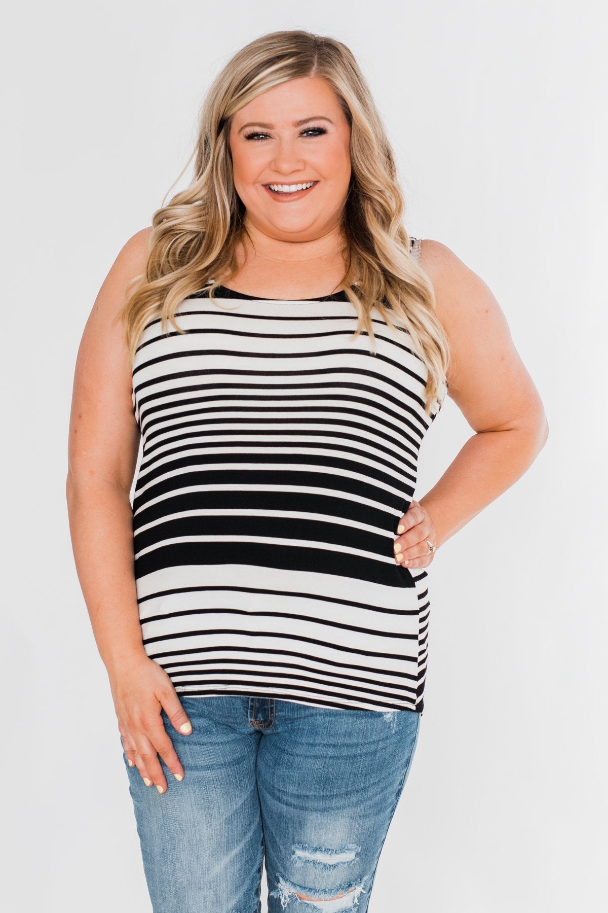 Falling For You Striped Bow Tank Top- Black & Neon Pink