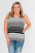 Falling For You Striped Bow Tank Top- Black & Neon Pink
