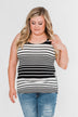 Falling For You Striped Bow Tank Top- Black & Neon Pink