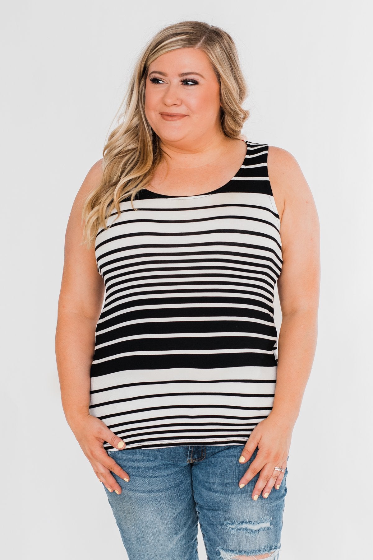 Falling For You Striped Bow Tank Top- Black & Neon Pink