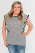 All The Good Things Striped Ruffle Top- Black & Ivory