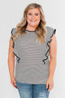 All The Good Things Striped Ruffle Top- Black & Ivory