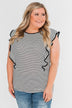 All The Good Things Striped Ruffle Top- Black & Ivory