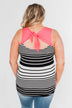 Falling For You Striped Bow Tank Top- Black & Neon Pink