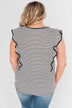 All The Good Things Striped Ruffle Top- Black & Ivory