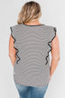 All The Good Things Striped Ruffle Top- Black & Ivory