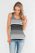 Falling For You Striped Bow Tank Top- Black & Neon Pink