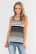Falling For You Striped Bow Tank Top- Black & Neon Pink