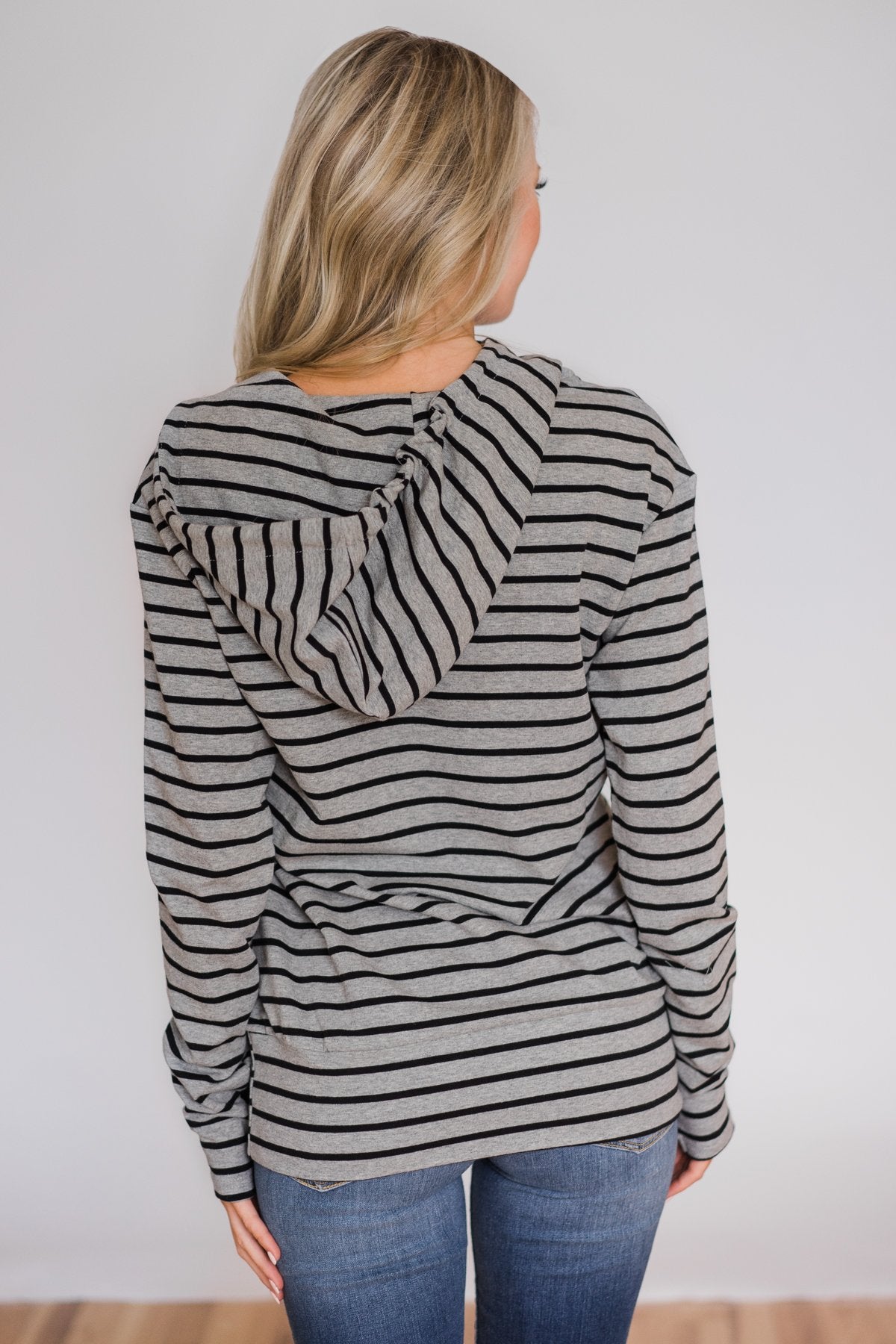 Half Zip Ampersand Hoodie- Grey and Black Striped