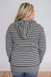 Half Zip Ampersand Hoodie- Grey and Black Striped