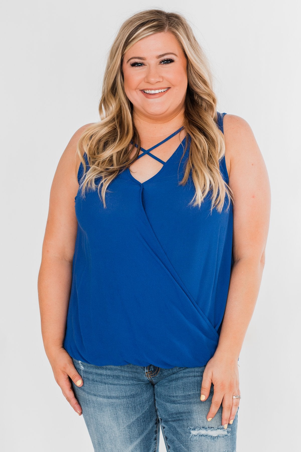 Close To Me Criss Cross Tank Top- Royal Blue