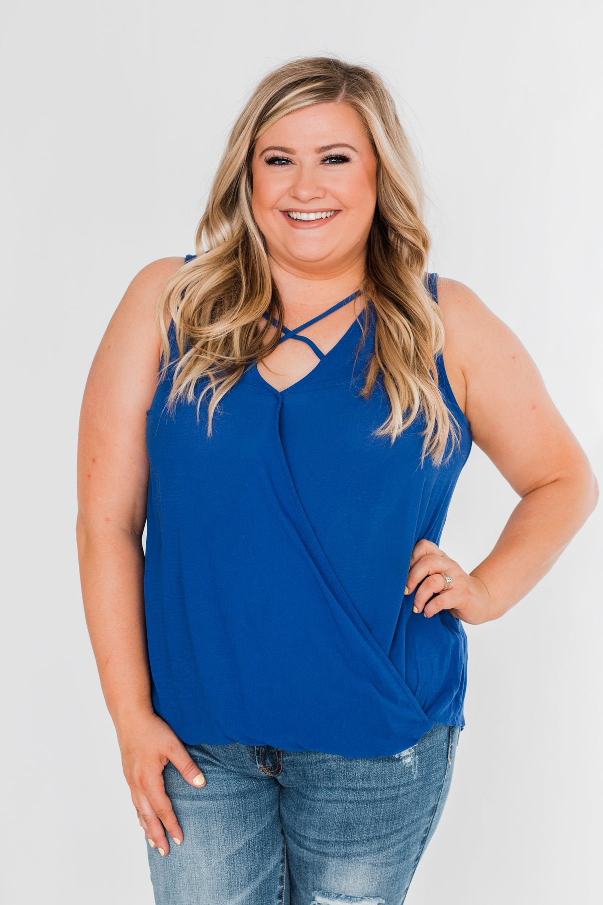 Close To Me Criss Cross Tank Top- Royal Blue