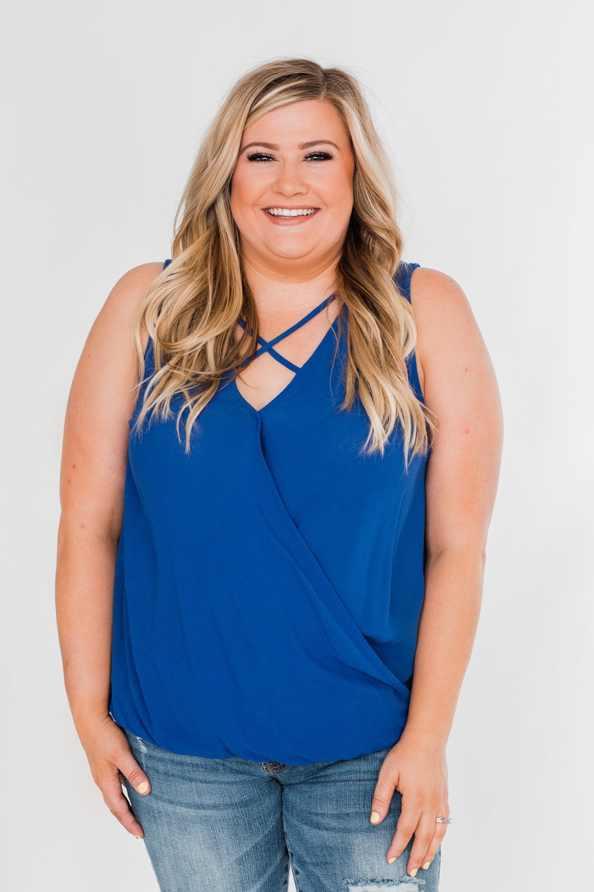 Close To Me Criss Cross Tank Top- Royal Blue