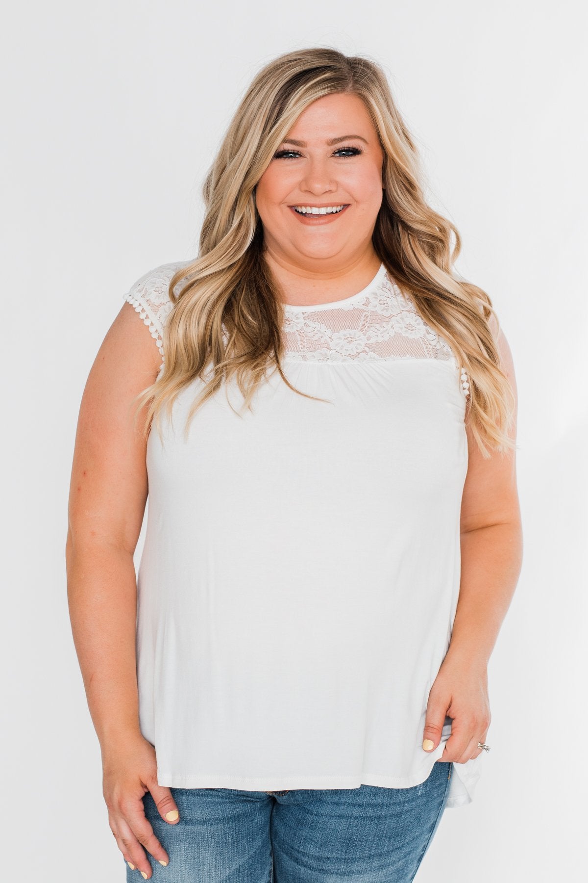 Won't Let You Go Lace Detail Top- White