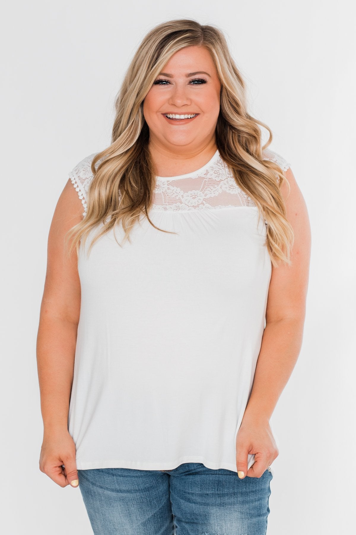 Won't Let You Go Lace Detail Top- White