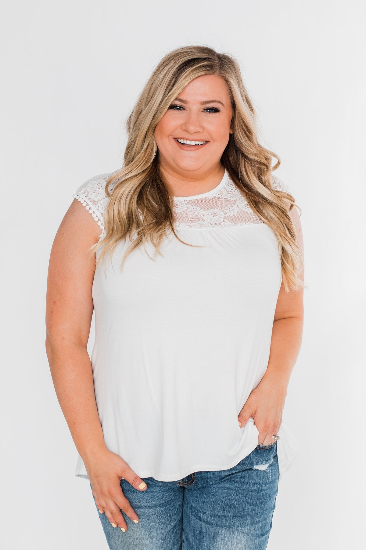 Won't Let You Go Lace Detail Top- White