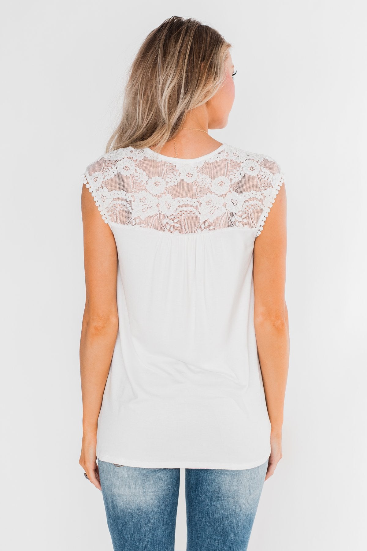 Won't Let You Go Lace Detail Top- White