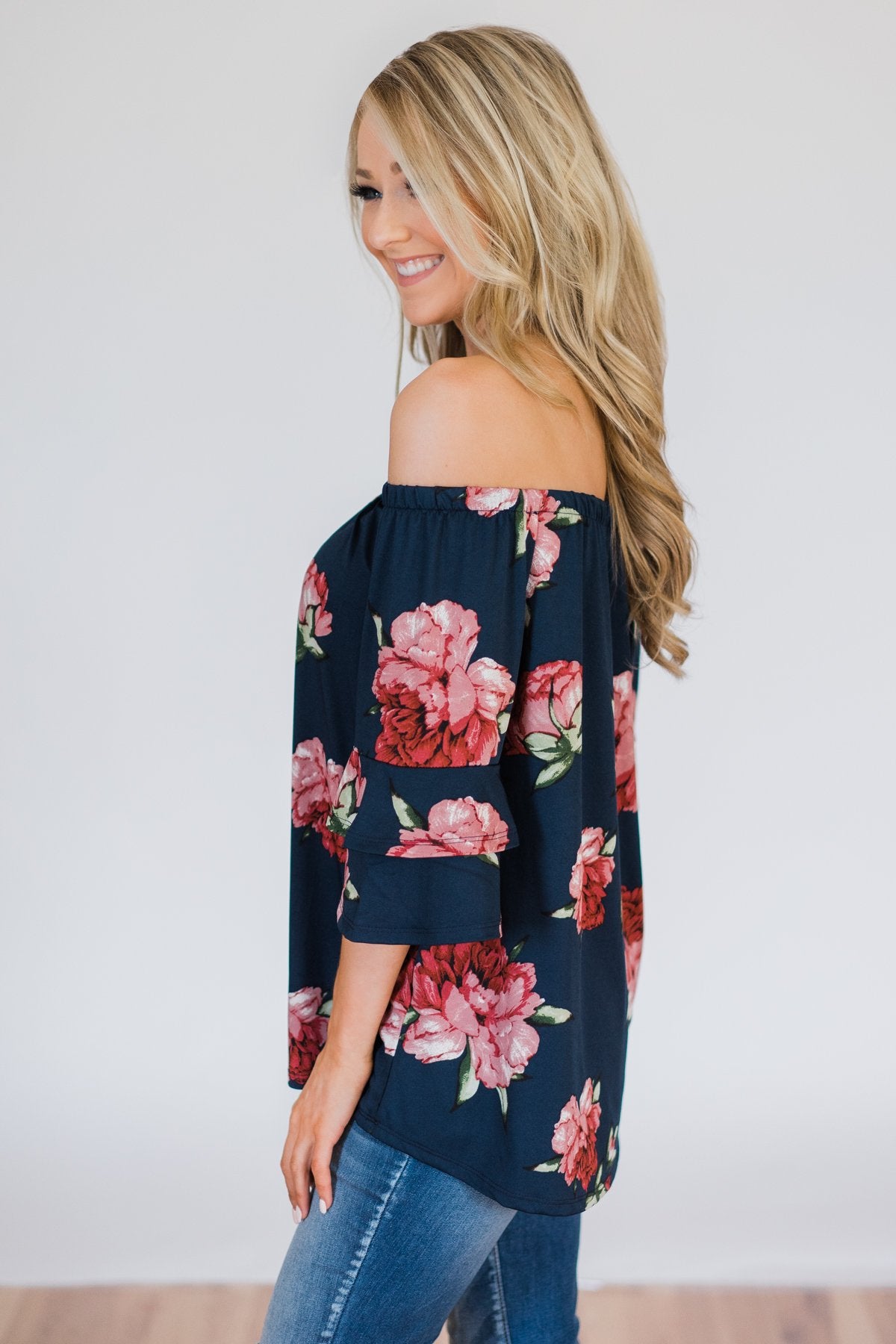 Bring on the Floral Off the Shoulder Top- Navy – The Pulse Boutique