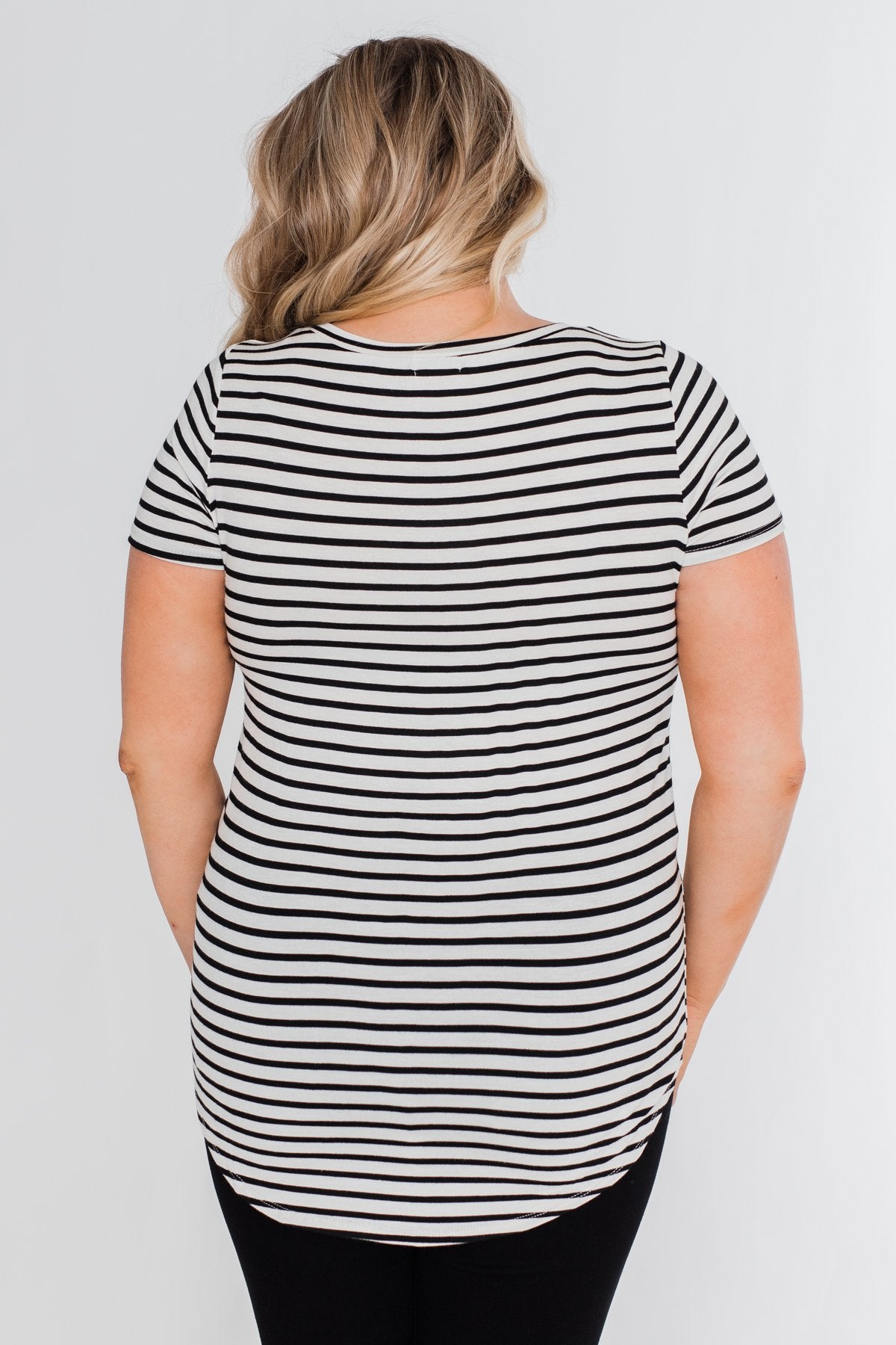 Lift Me Up Short Sleeve Striped Top- Black & Ivory