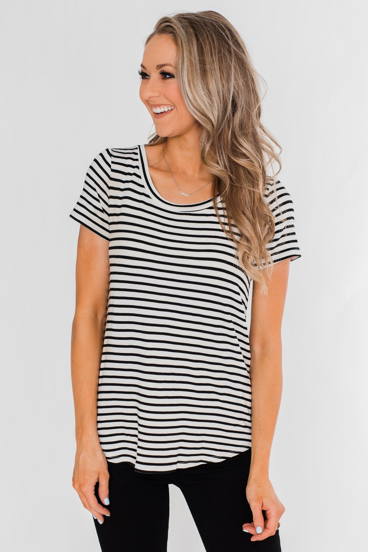 Lift Me Up Short Sleeve Striped Top- Black & Ivory