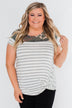 Short Sleeve Camo & Striped Knot Top- Ivory
