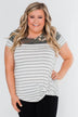 Short Sleeve Camo & Striped Knot Top- Ivory