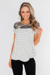 Short Sleeve Camo & Striped Knot Top- Ivory