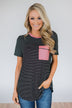 Move to the Beat Striped Pocket Top- Pink