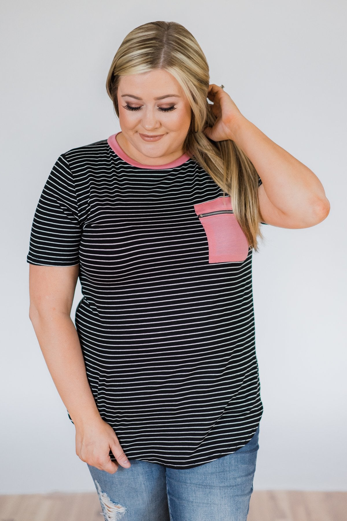 Move to the Beat Striped Pocket Top- Pink