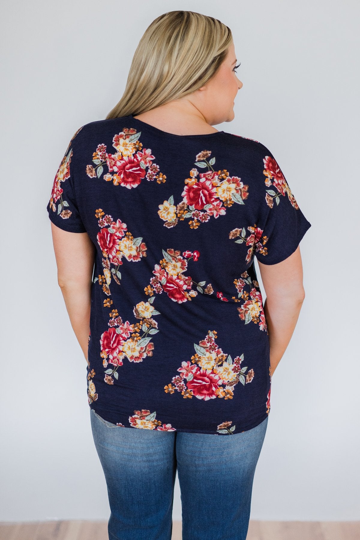 Be My Adventure Floral Criss Cross Knot Top- Navy