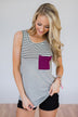 Day by Day Striped Pocket Tank Top- Magenta