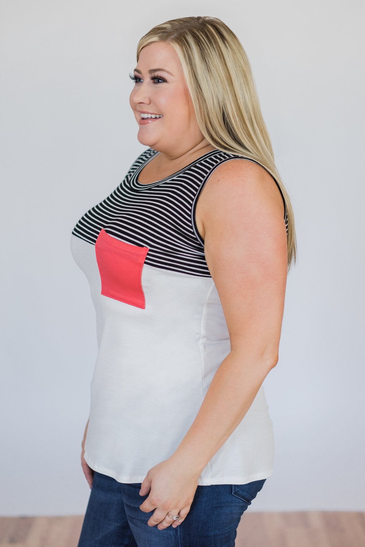 Days Go By Striped Pocket Tank Top- Coral