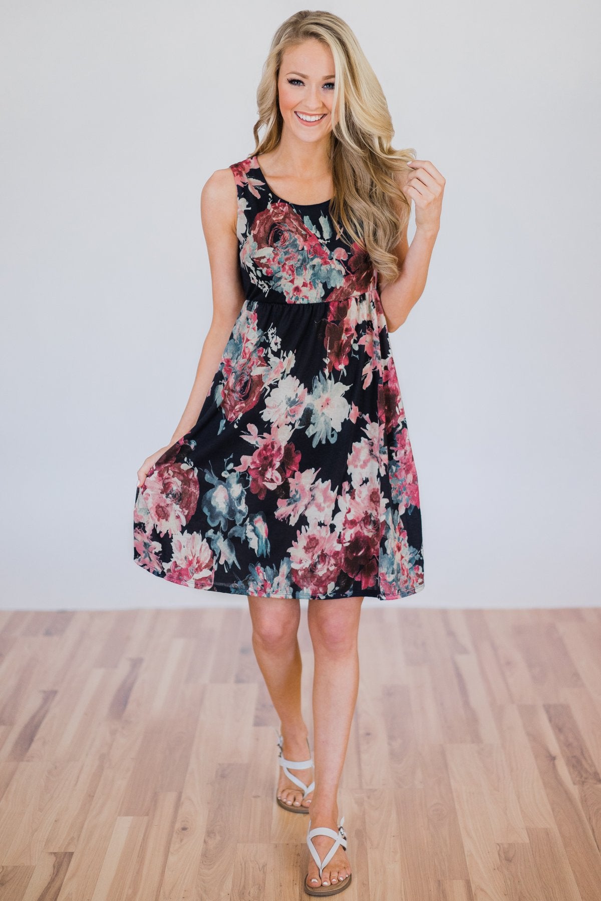 What I Like About You Floral Dress- Navy – The Pulse Boutique