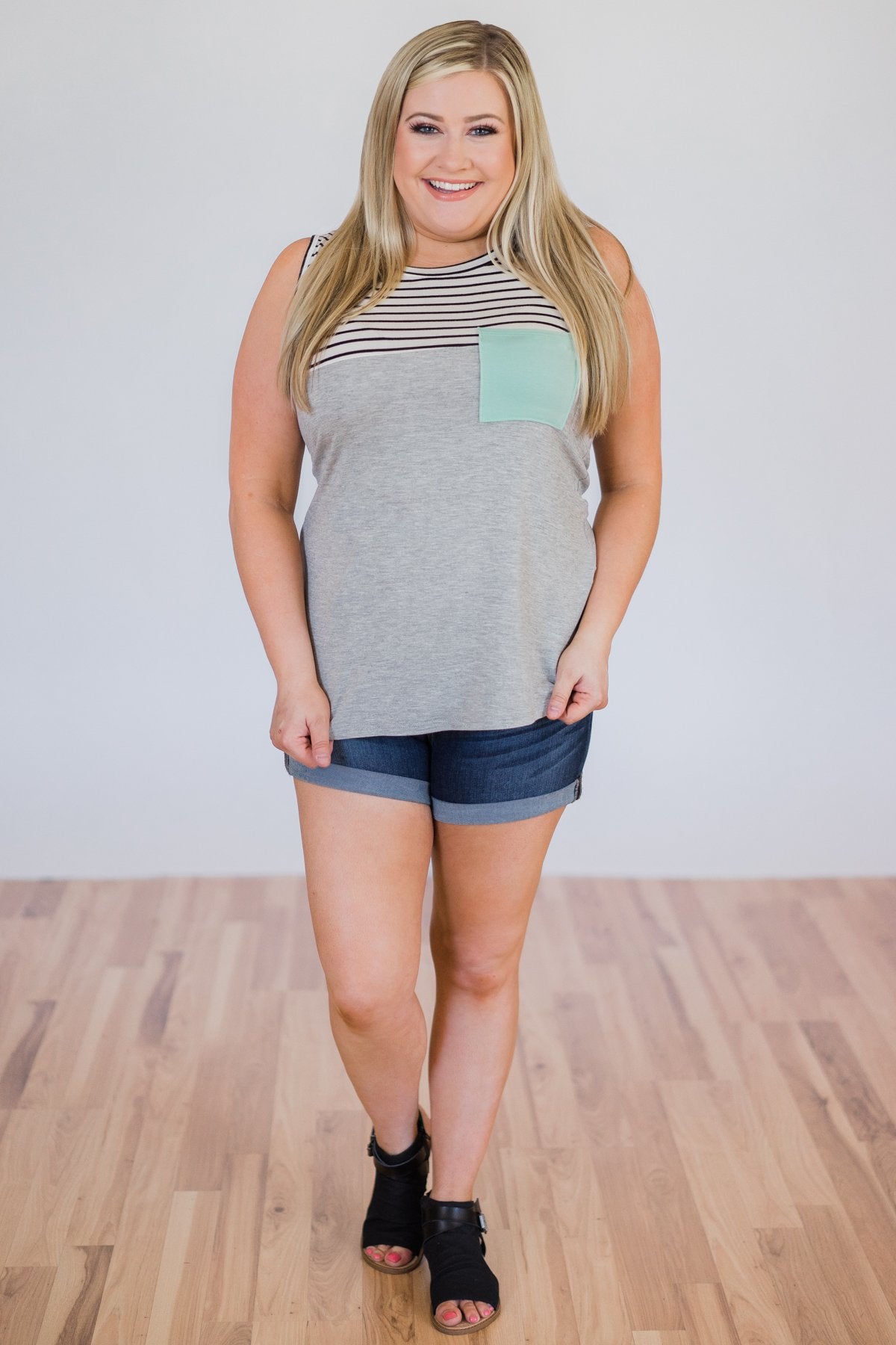 Day by Day Striped Pocket Tank Top- Mint