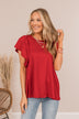 In The Afterglow Ruffle Sleeve Top- Red
