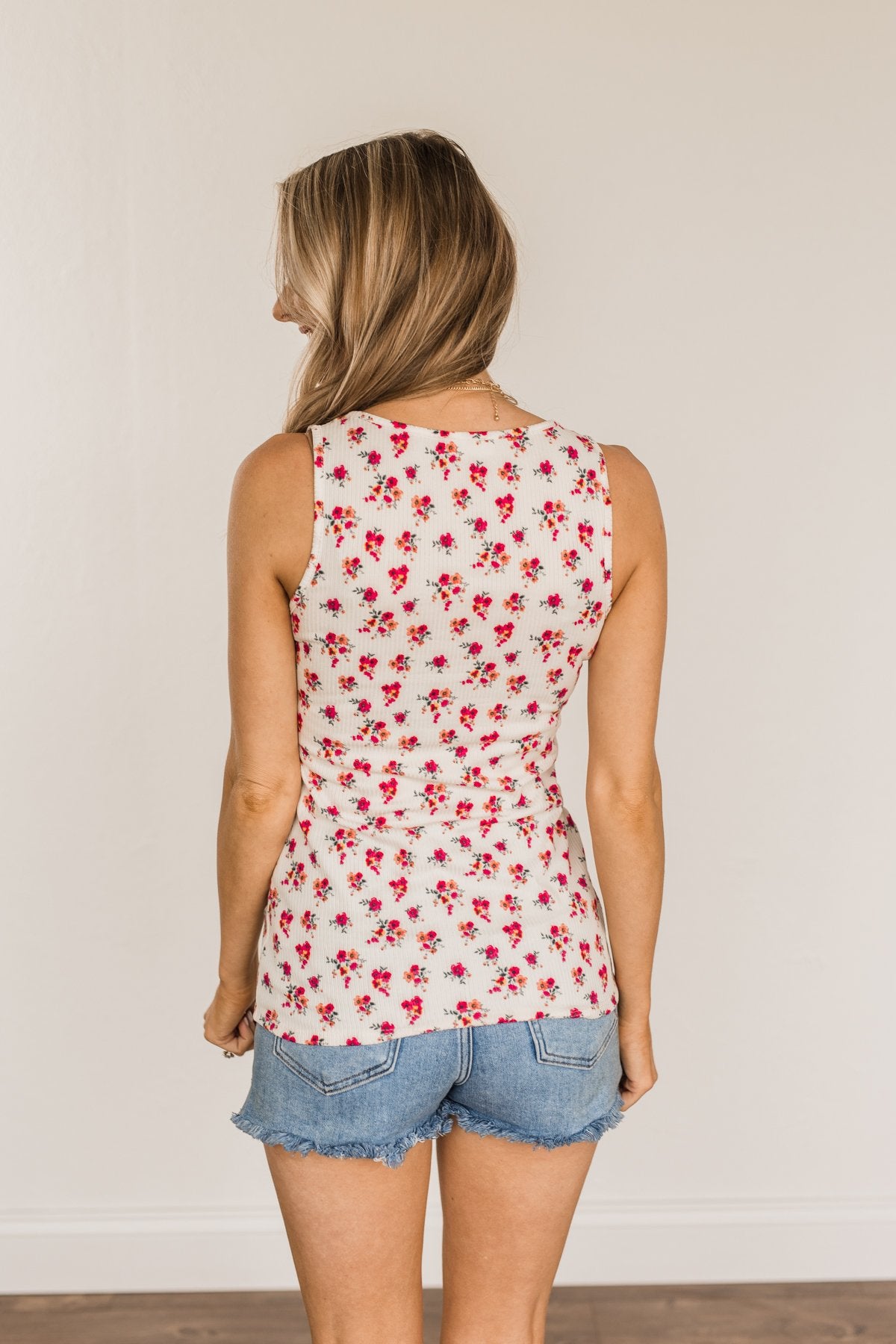 Beyond Breathtaking Zipper Henley Tank- Ivory & Fuchsia
