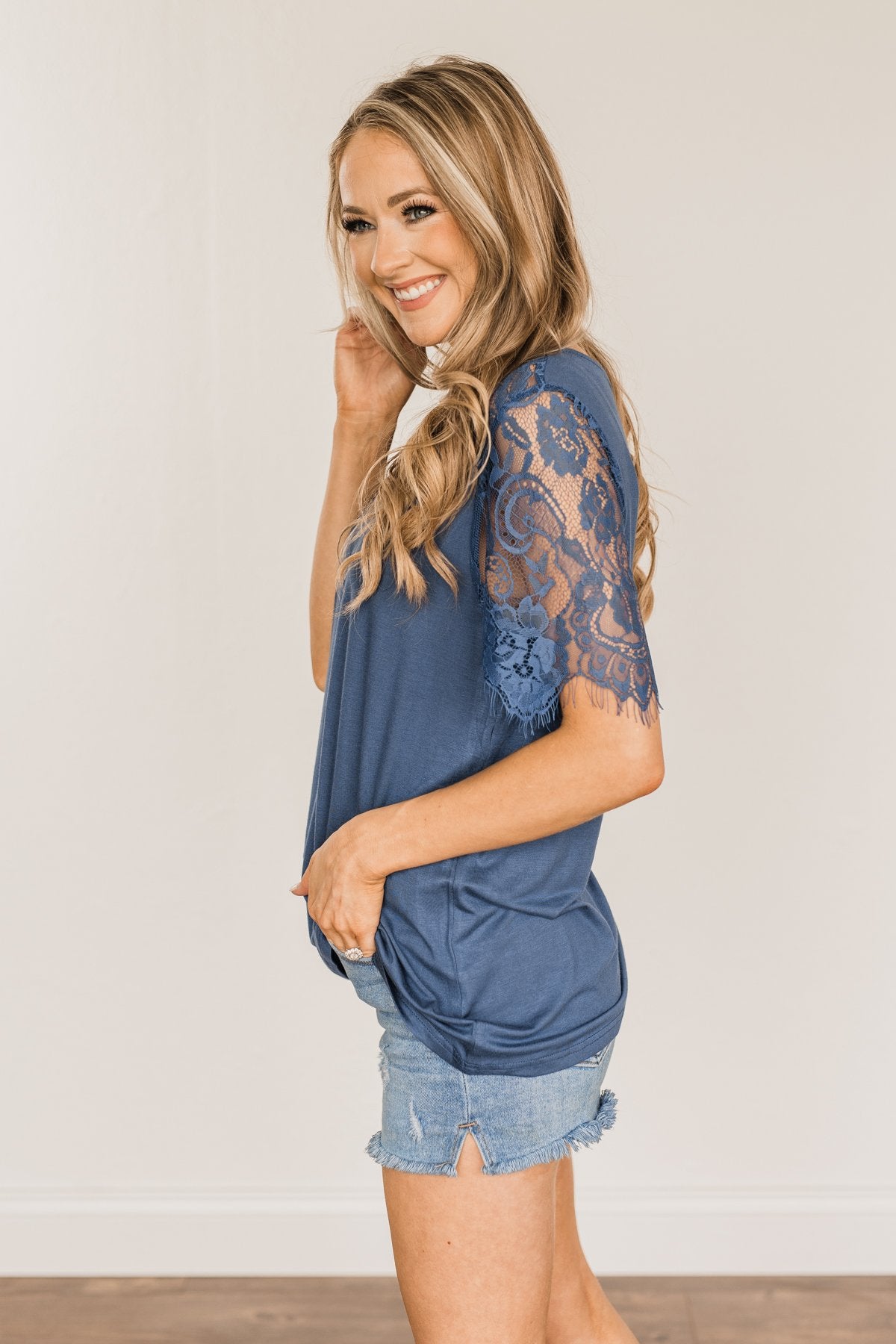 Magical Moments Lace Top- Soft Navy