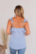 Truly Devoted Flutter Sleeve Tank- Steel Blue