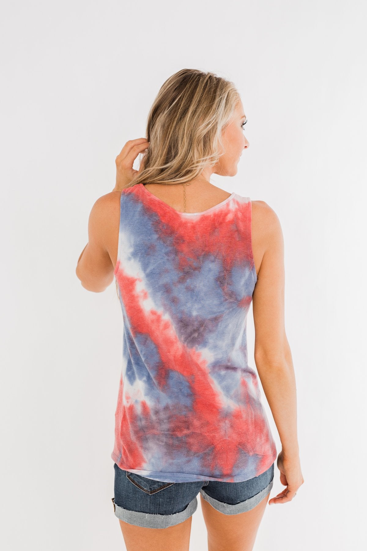 Tie Dye Criss-Cross Tank- Red, White, & Blue – The Pulse Boutique