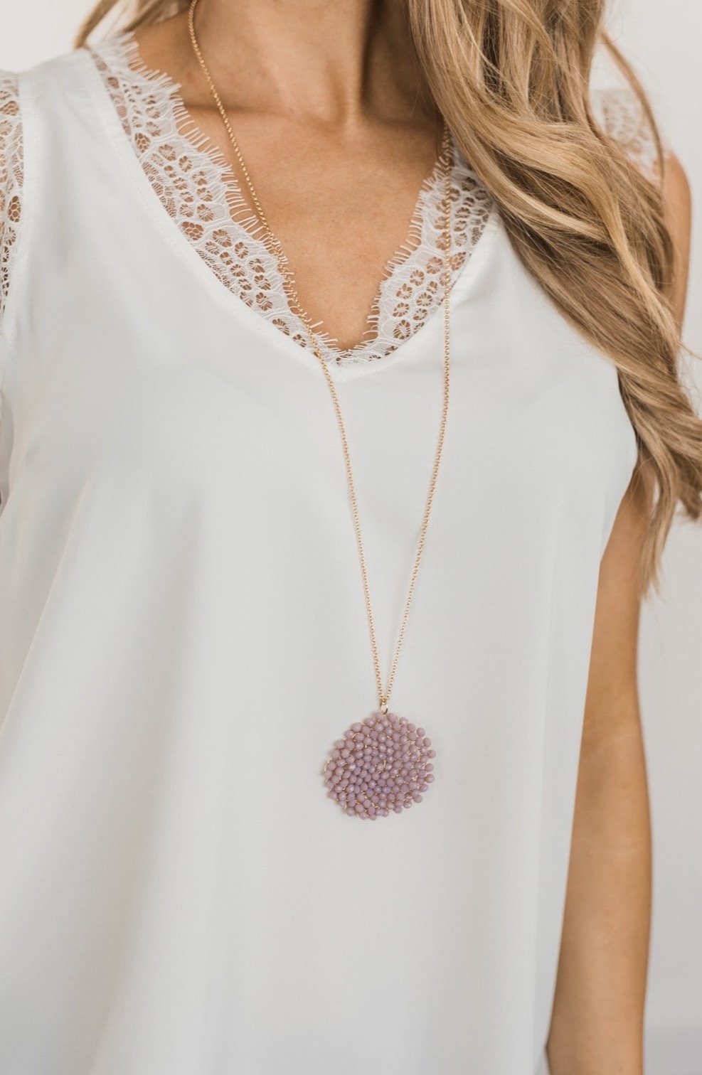 Circle Beaded Necklace- Dusty Lilac